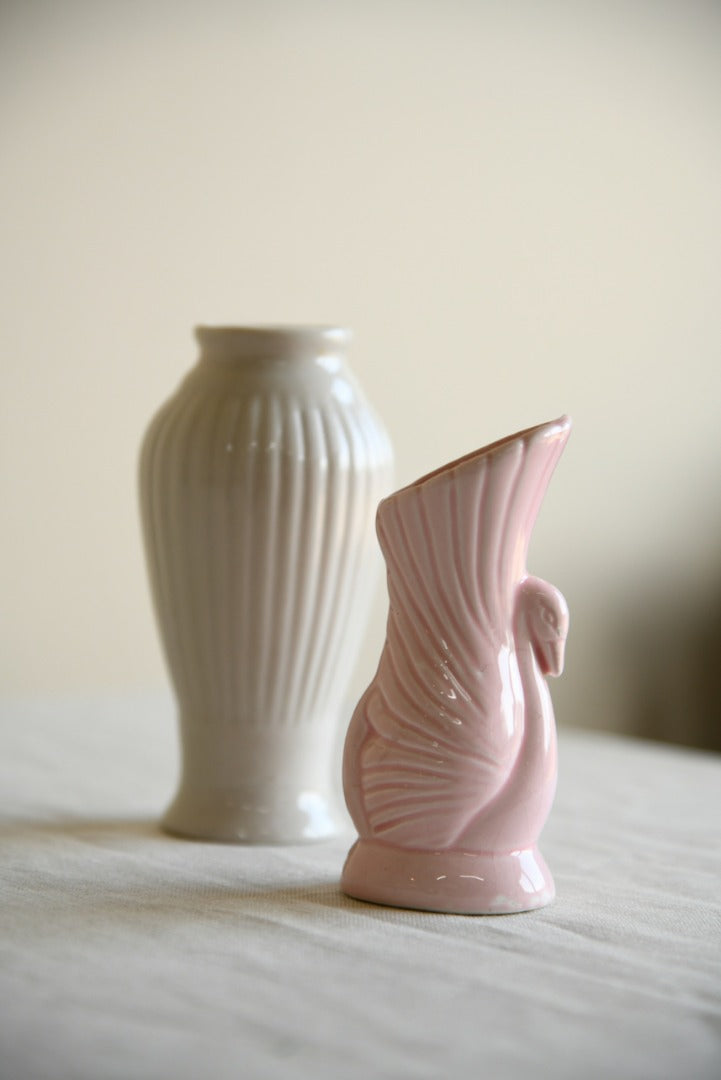 Small White Vase and Pink Swan Vase