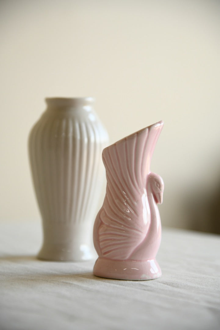 Small White Vase and Pink Swan Vase