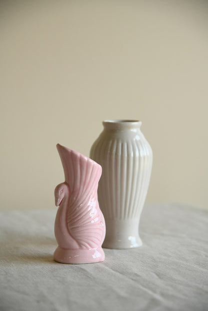 Small White Vase and Pink Swan Vase