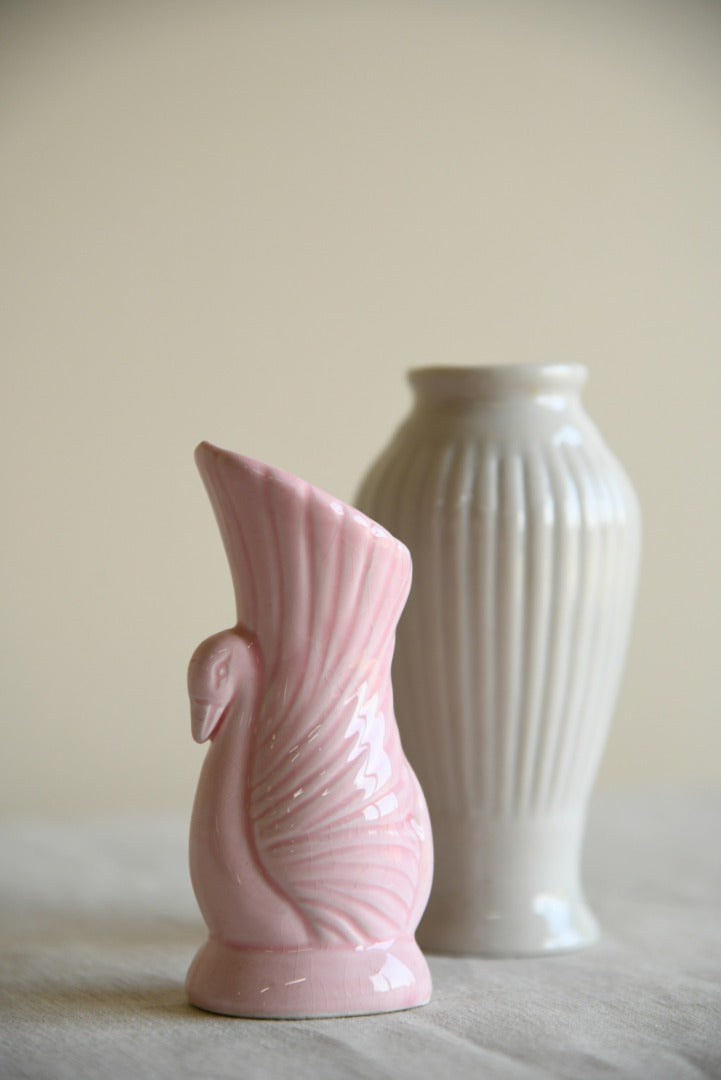 Small White Vase and Pink Swan Vase