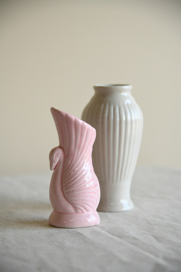 Small White Vase and Pink Swan Vase