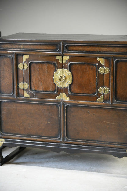 Pair Korean Stained Wood Nong Side Cabinets