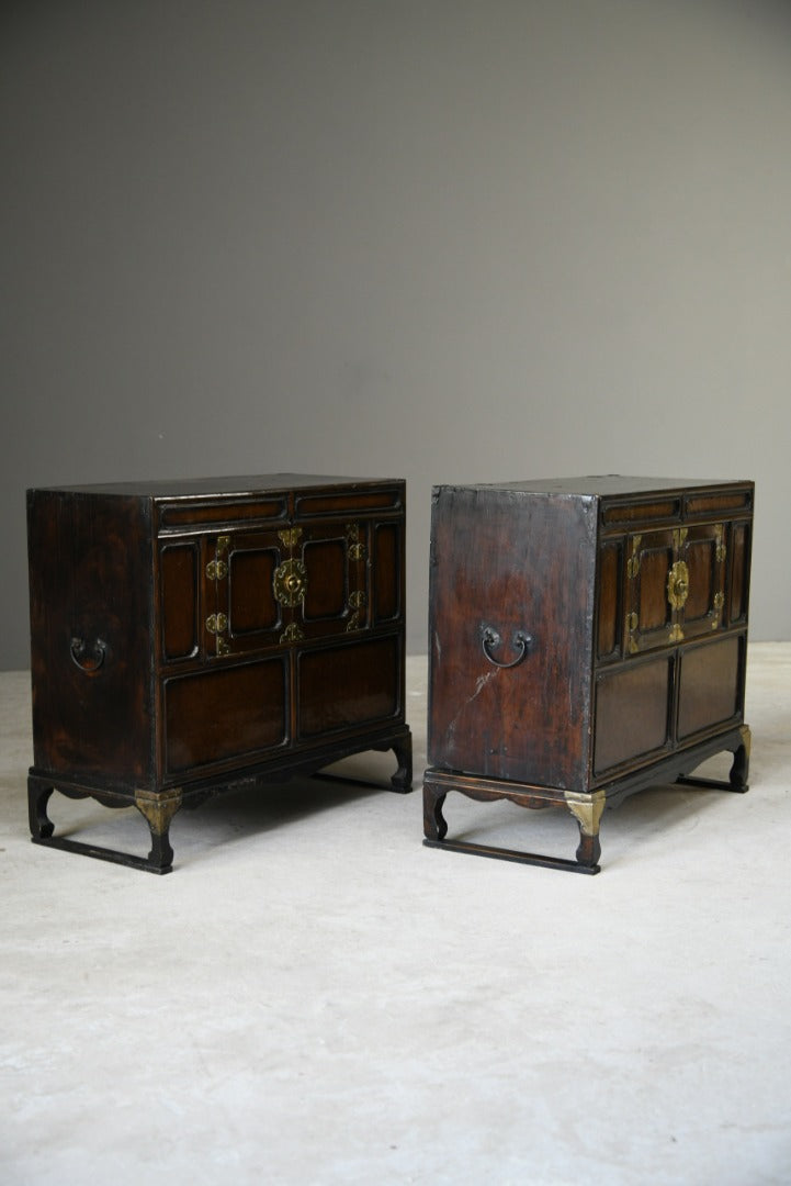 Pair Korean Stained Wood Nong Side Cabinets