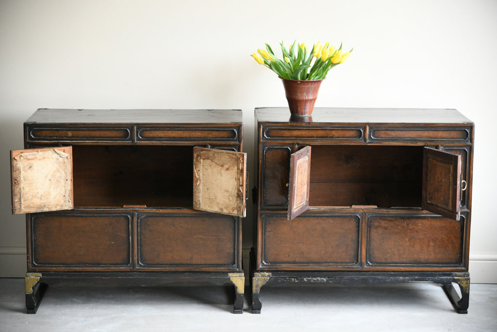 Pair Korean Stained Wood Nong Side Cabinets