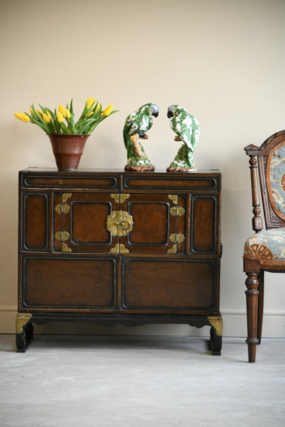 Pair Korean Stained Wood Nong Side Cabinets