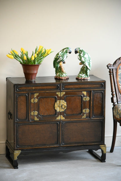 Pair Korean Stained Wood Nong Side Cabinets