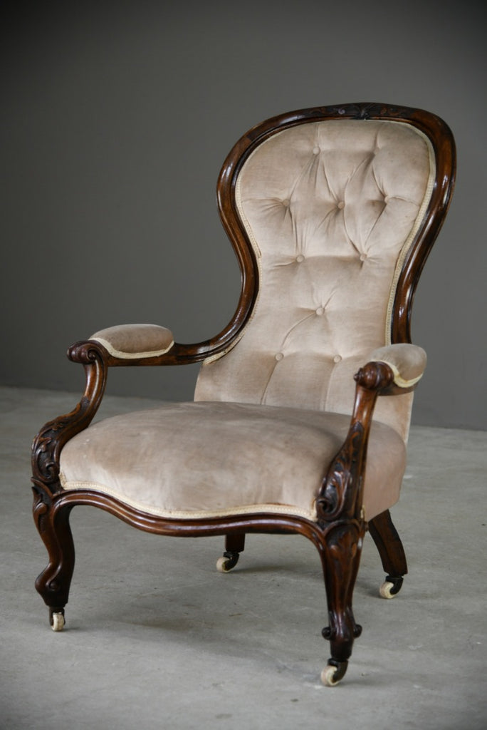 Victorian Walnut Upholstered Easy Chair