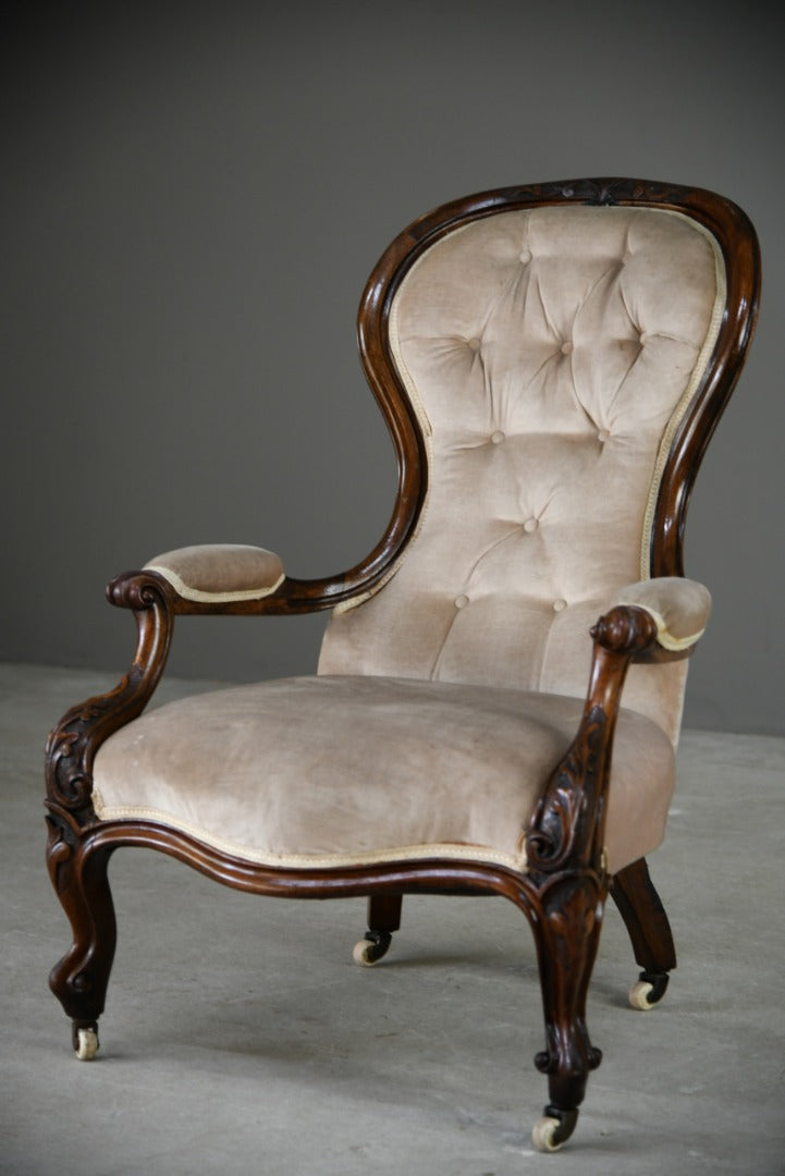 Victorian Walnut Upholstered Easy Chair