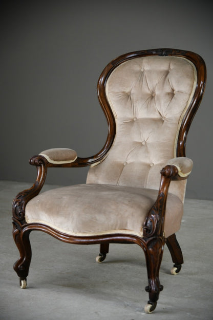 Victorian Walnut Upholstered Easy Chair