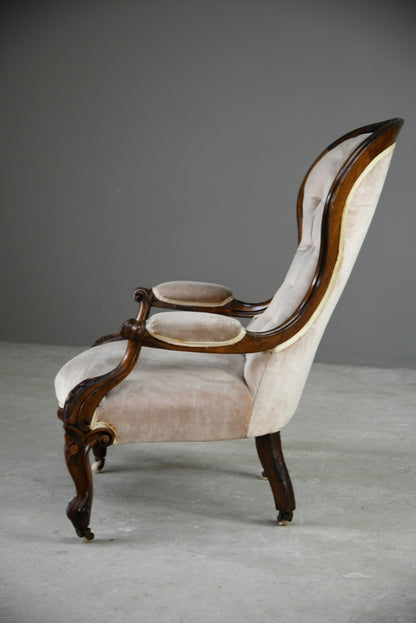 Victorian Walnut Upholstered Easy Chair