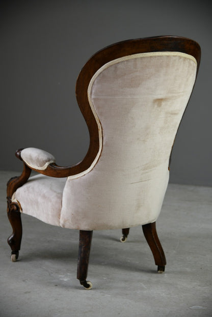 Victorian Walnut Upholstered Easy Chair