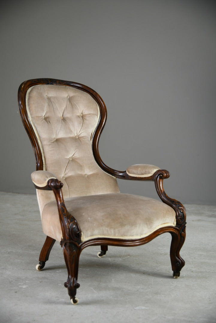 Victorian Walnut Upholstered Easy Chair