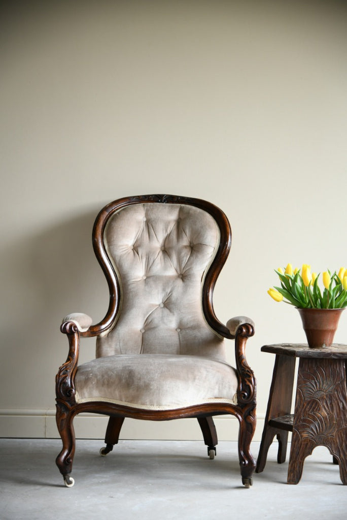 Victorian Walnut Upholstered Easy Chair
