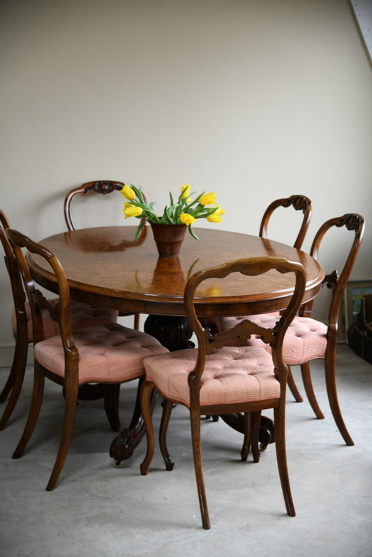 Set 6 Antique Walnut Dining Chairs