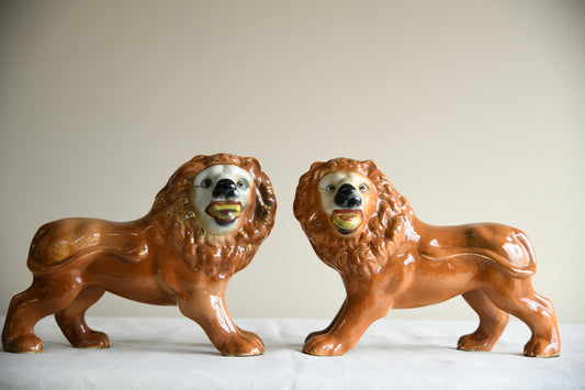 Pair of Staffordshire Lions