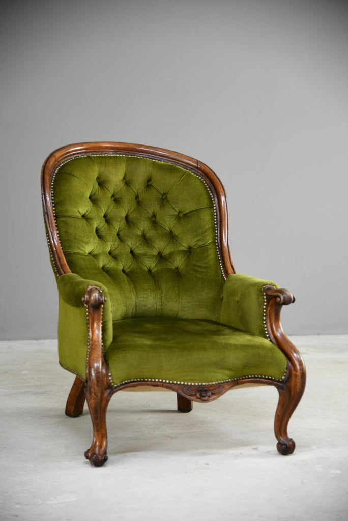 Victorian Green Button Back Armchair