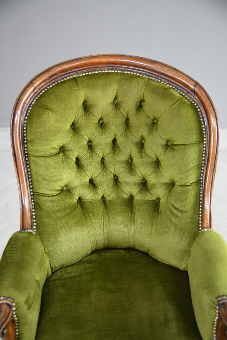 Victorian Green Button Back Armchair