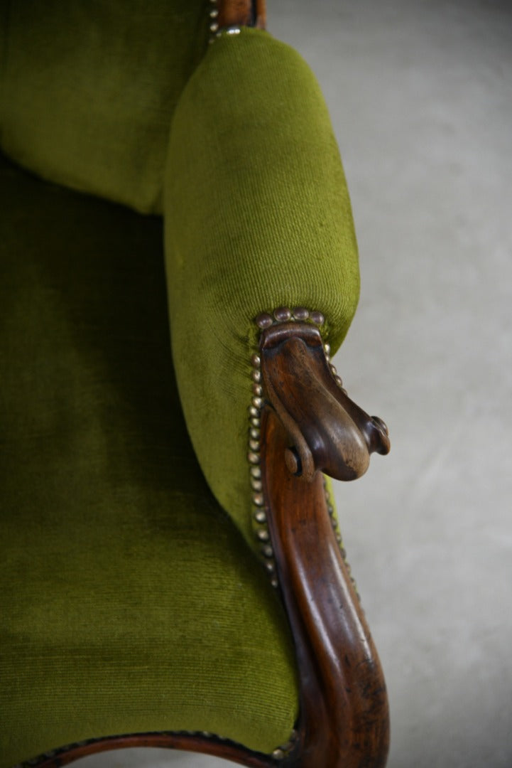 Victorian Green Button Back Armchair