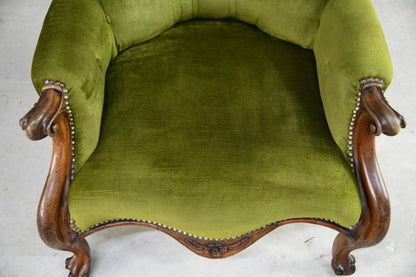 Victorian Green Button Back Armchair