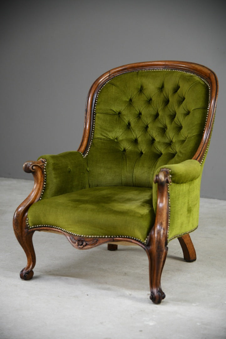 Victorian Green Button Back Armchair