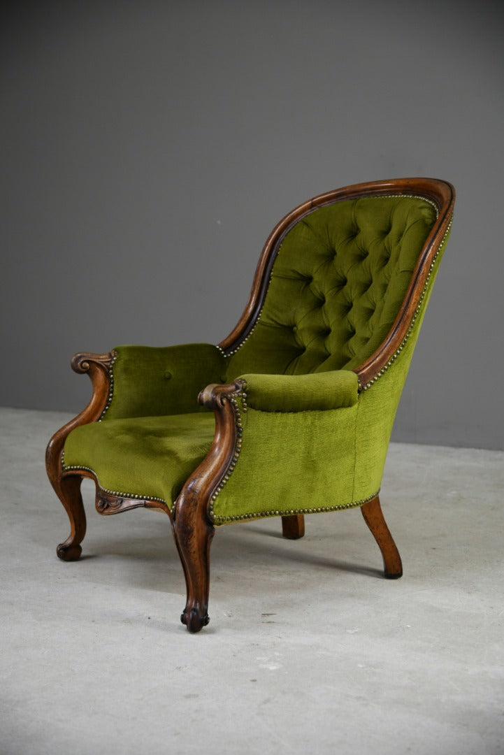 Victorian Green Button Back Armchair