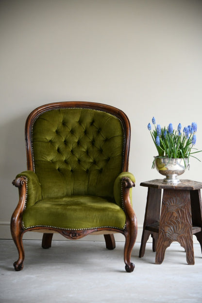 Victorian Green Button Back Armchair