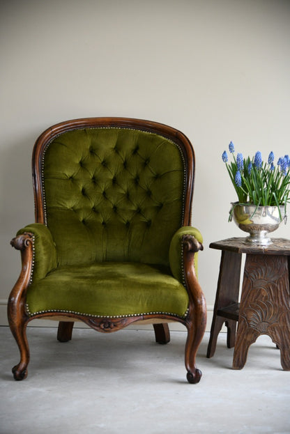 Victorian Green Button Back Armchair