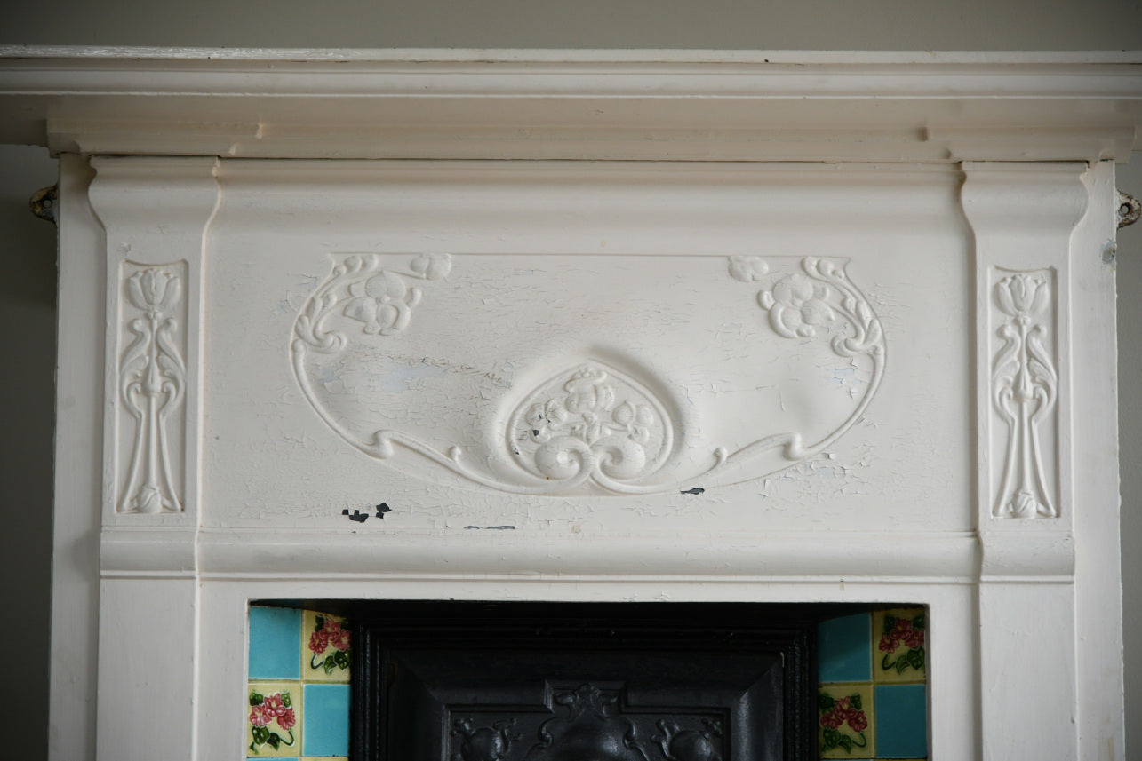 Original Antique Edwardian Art Nouveau Cast Iron Fire Surround