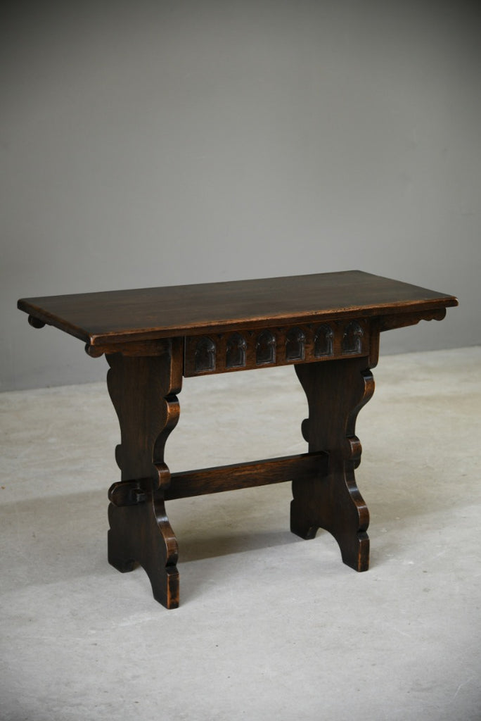 Carved Oak Gothic Side Table