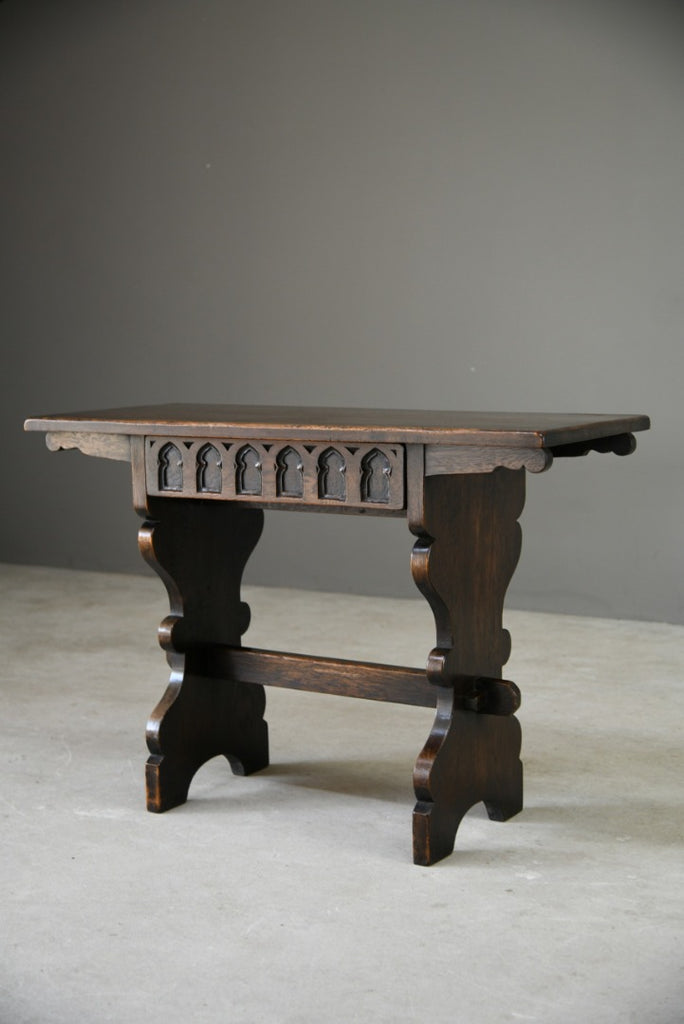 Carved Oak Gothic Side Table