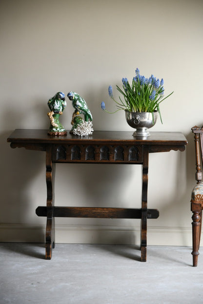 Carved Oak Gothic Side Table