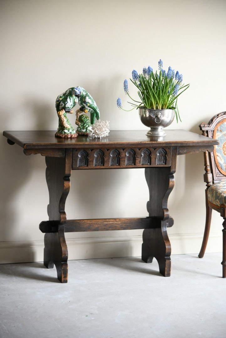 Carved Oak Gothic Side Table