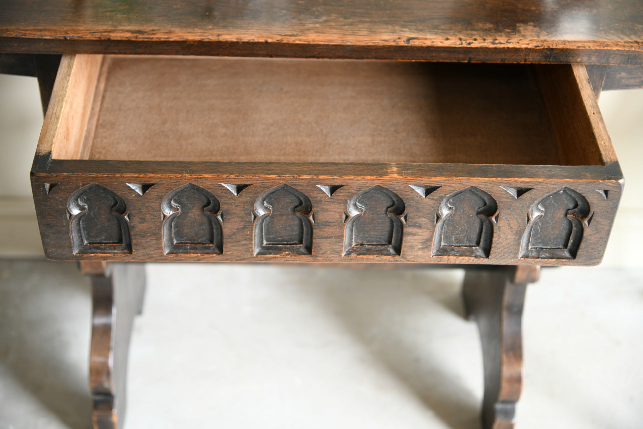 Carved Oak Gothic Side Table