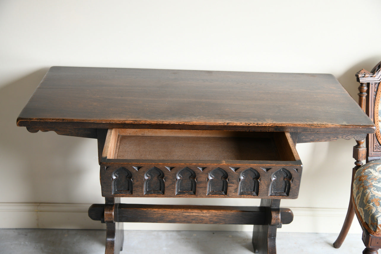 Carved Oak Gothic Side Table