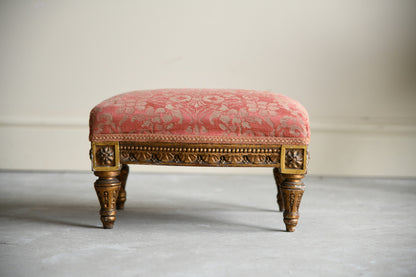 Antique Gilt Wood Small Upholstered Pink Stool