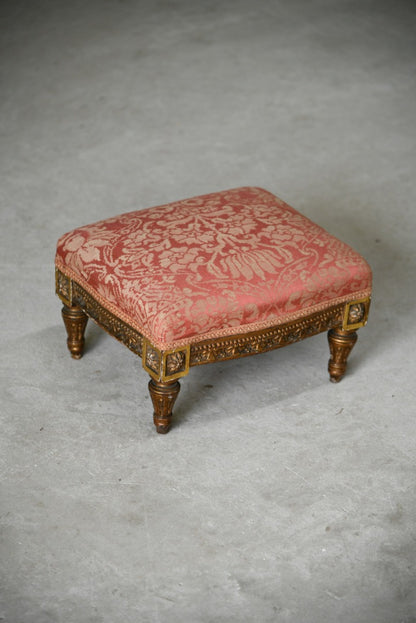 Antique Gilt Wood Small Upholstered Pink Stool