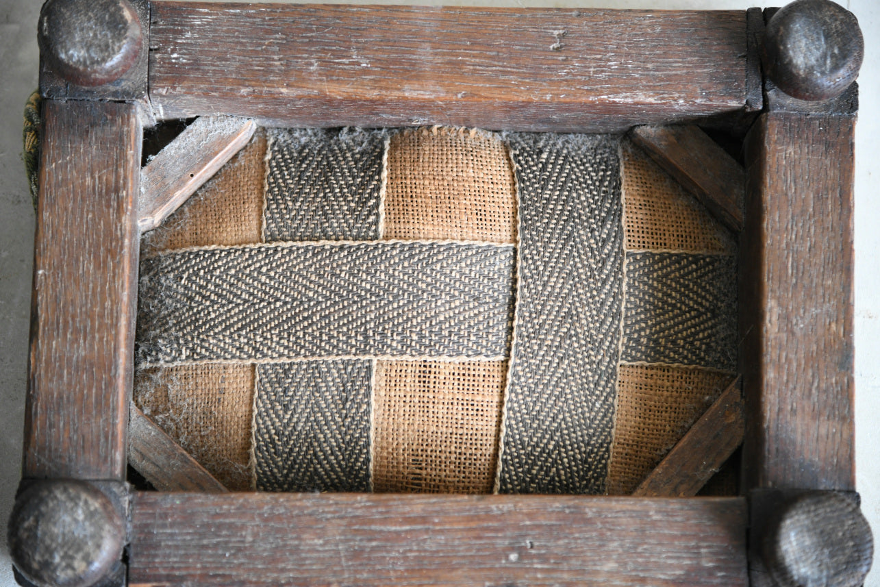 Small Upholstered Oak Stool