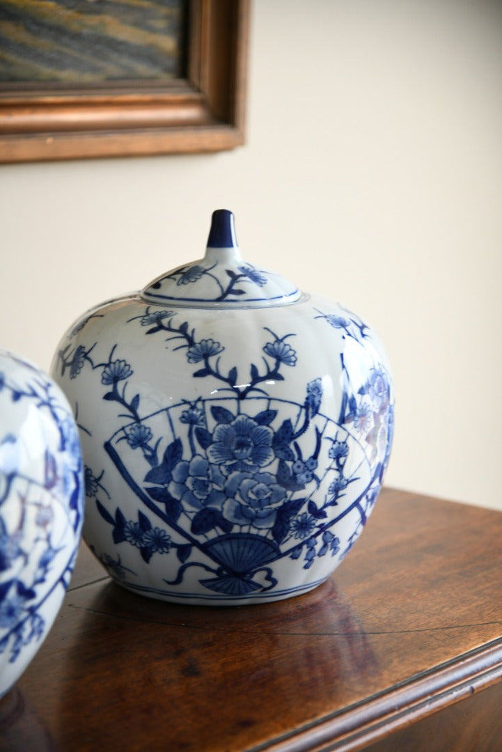 Pair Blue and White Oriental Pumpkin Ginger Jars