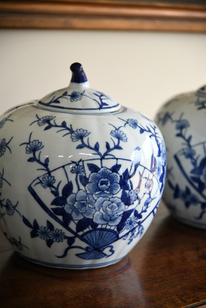 Pair Blue and White Oriental Pumpkin Ginger Jars