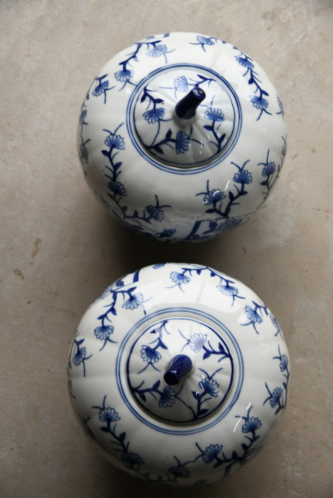 Pair Blue and White Oriental Pumpkin Ginger Jars