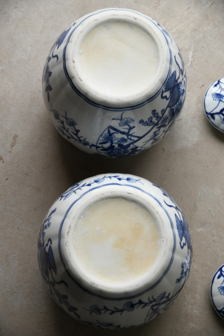 Pair Blue and White Oriental Pumpkin Ginger Jars