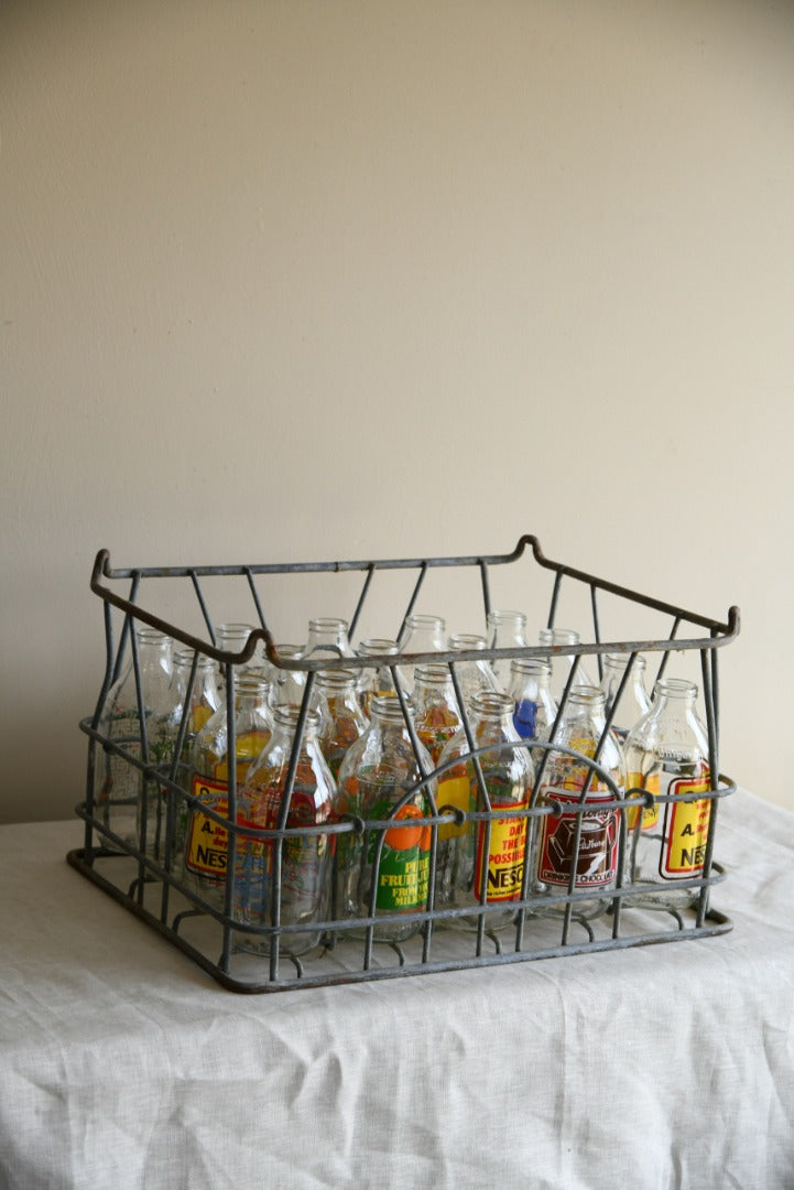 Crate of Vintage Glass Milk Bottles