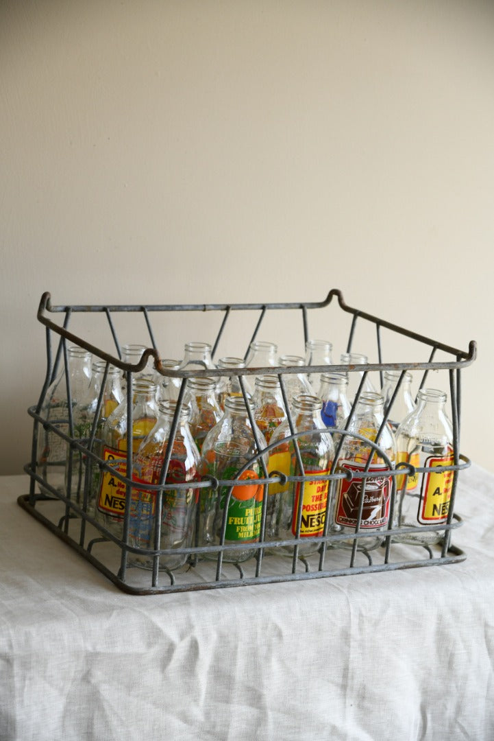 Crate of Vintage Glass Milk Bottles