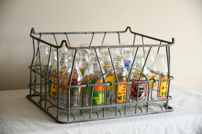 Crate of Vintage Glass Milk Bottles