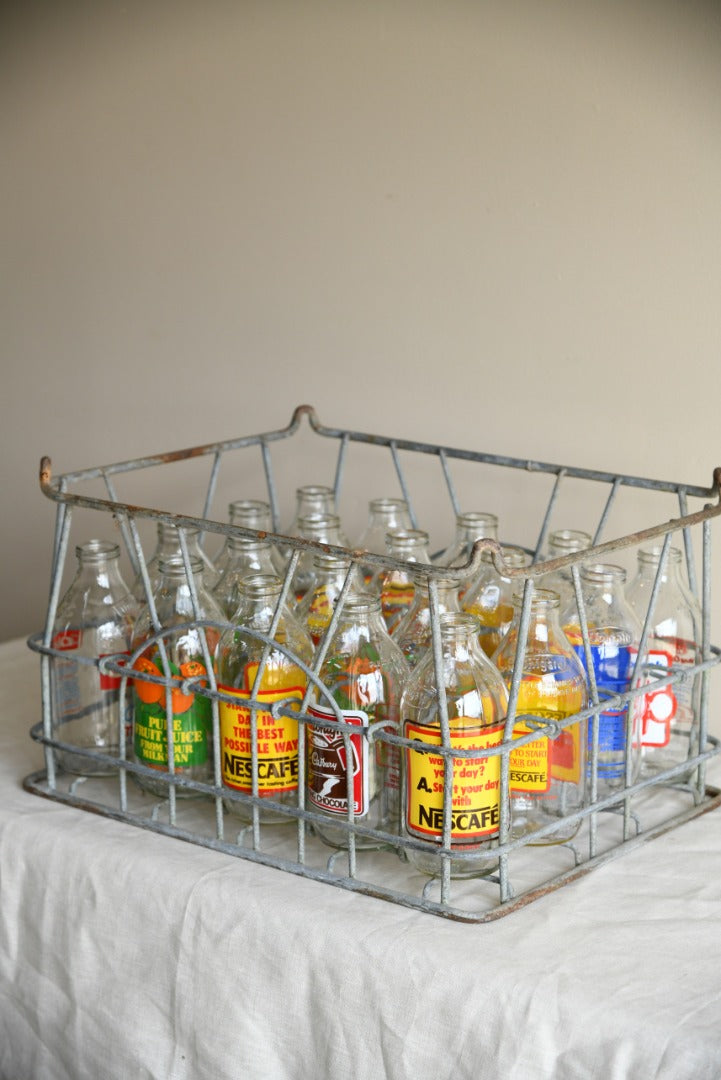 Crate of Vintage Glass Milk Bottles