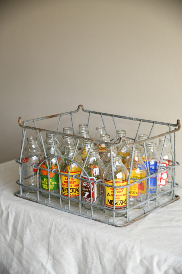 Crate of Vintage Glass Milk Bottles