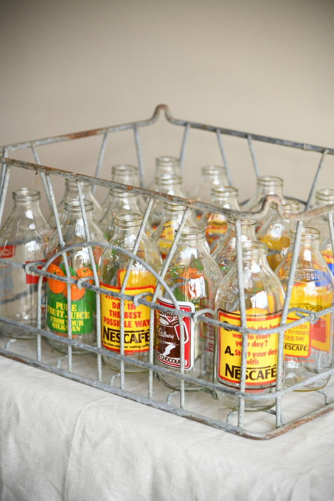 Crate of Vintage Glass Milk Bottles