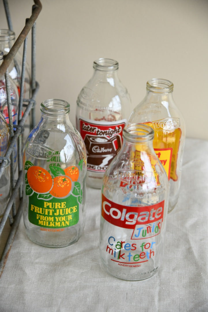 Crate of Vintage Glass Milk Bottles