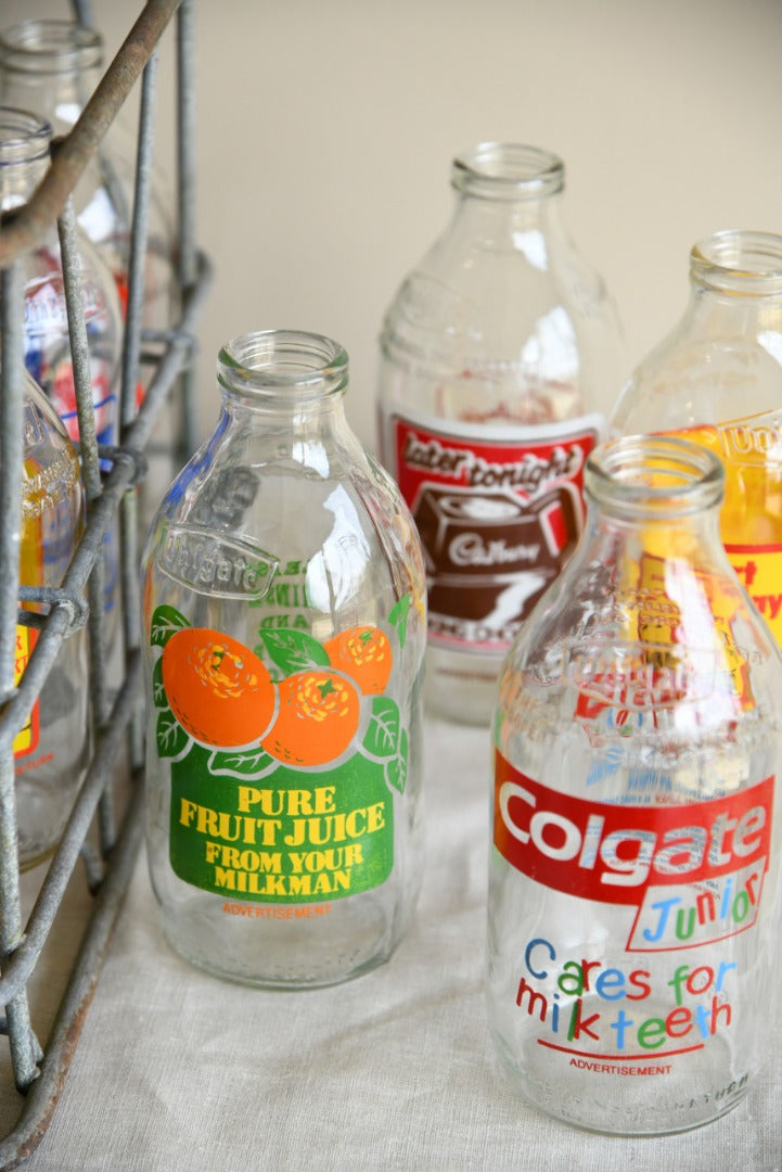 Crate of Vintage Glass Milk Bottles