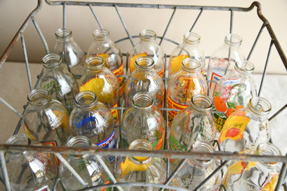 Crate of Vintage Glass Milk Bottles